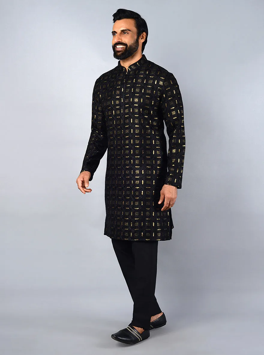 Black Embroidered Regular Fit Kurta Pajama | TULA