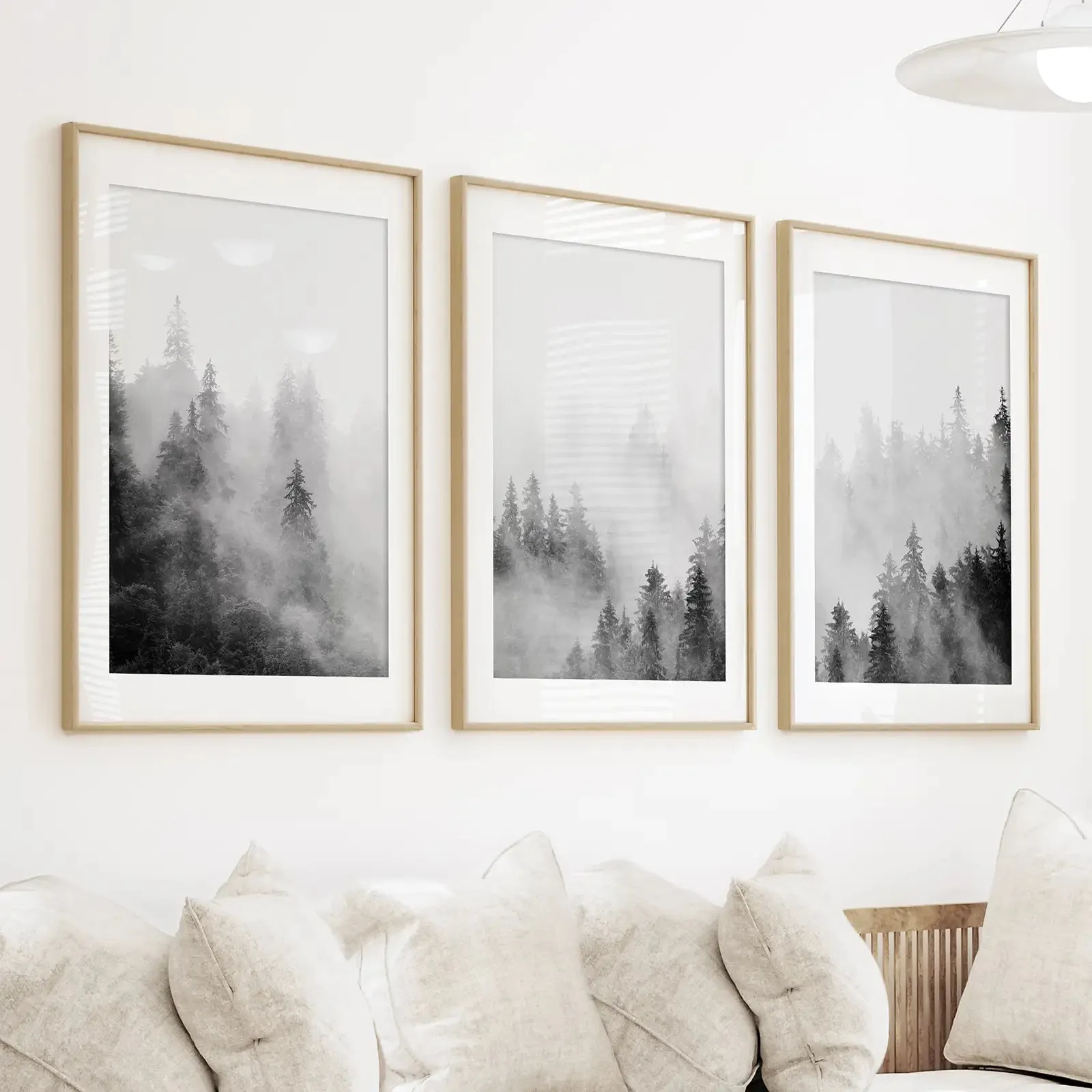 Black White Misty Forest Wall Art Set of 3