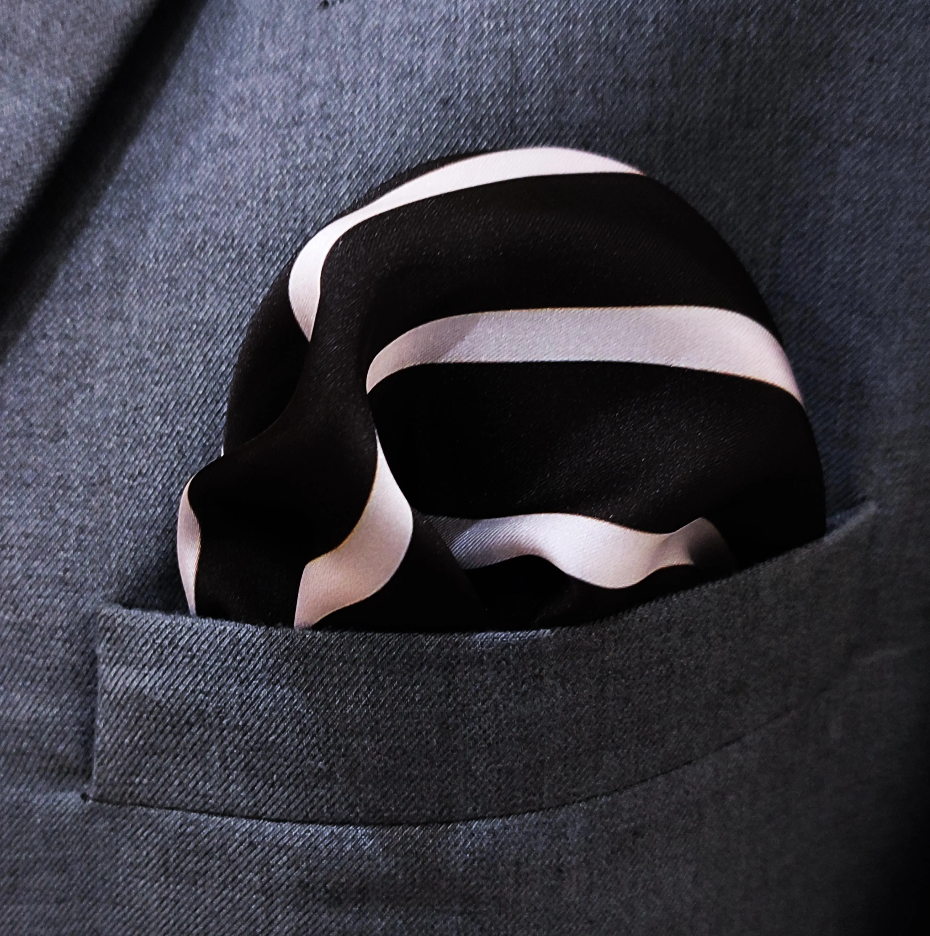 black with white stripes - silk men pocket squares