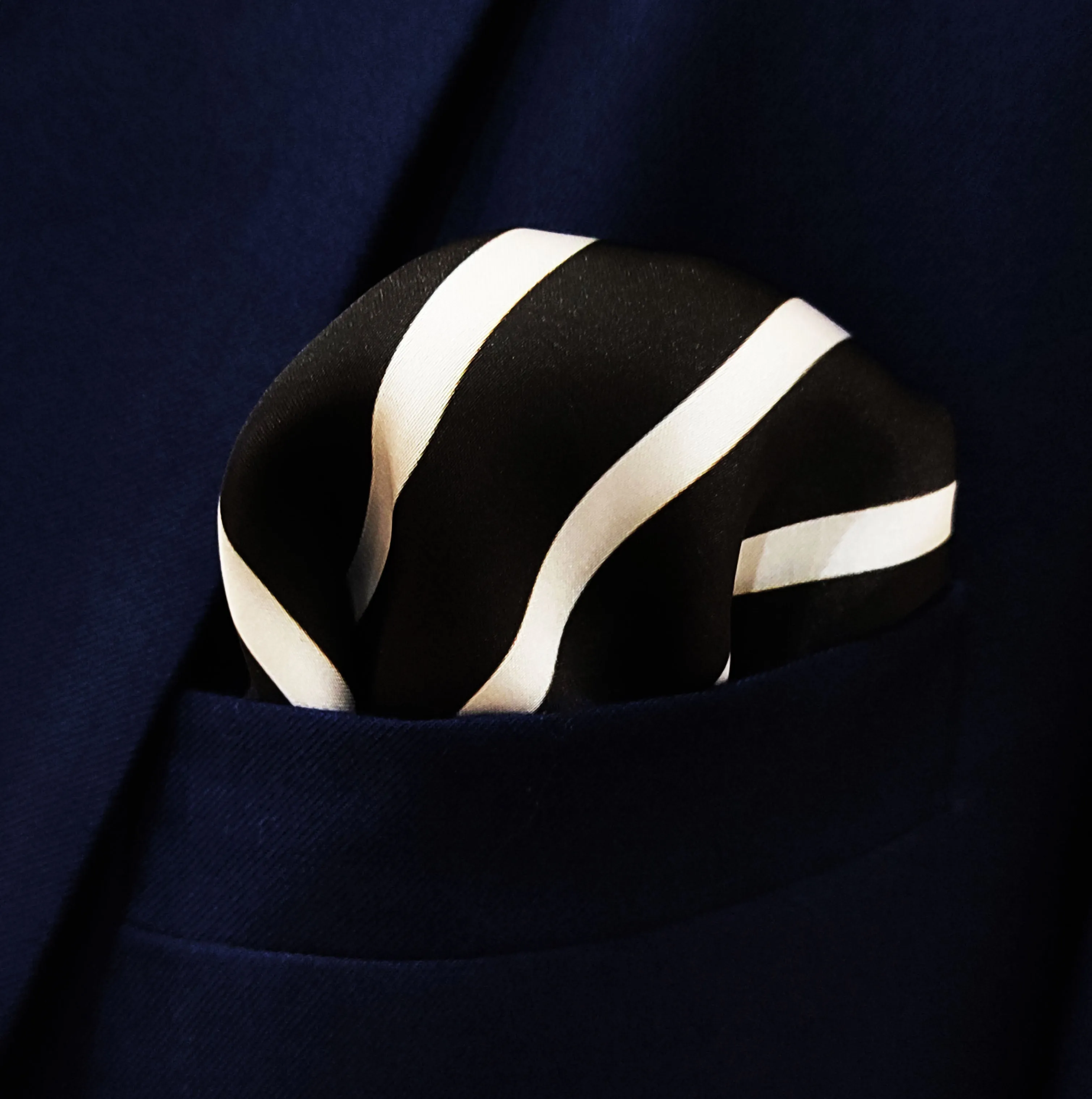 black with white stripes - silk men pocket squares