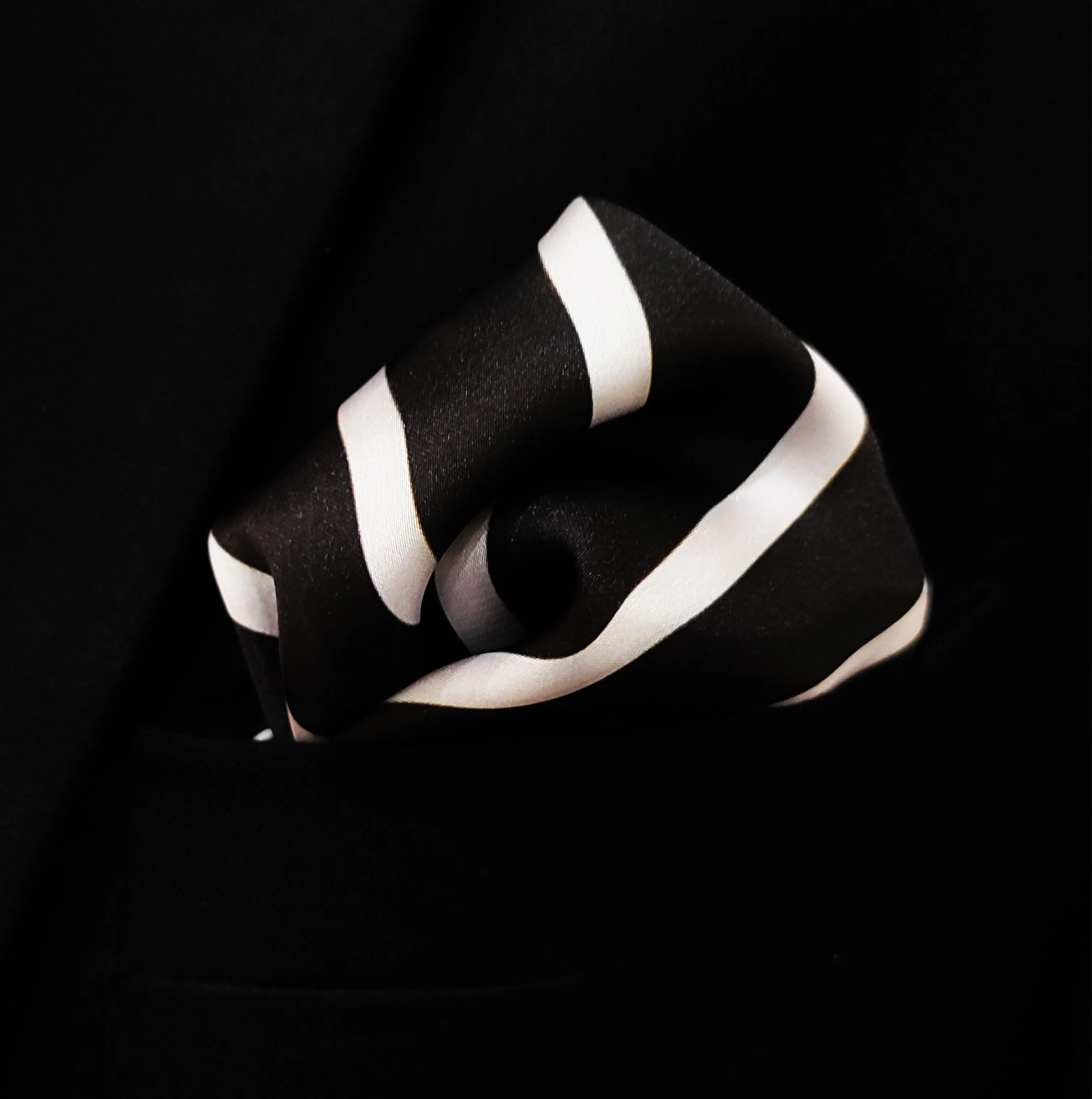 black with white stripes - silk men pocket squares