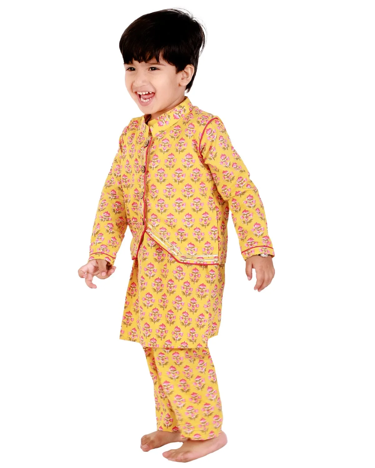 Block Print Kurta Pajama Set with Jacket