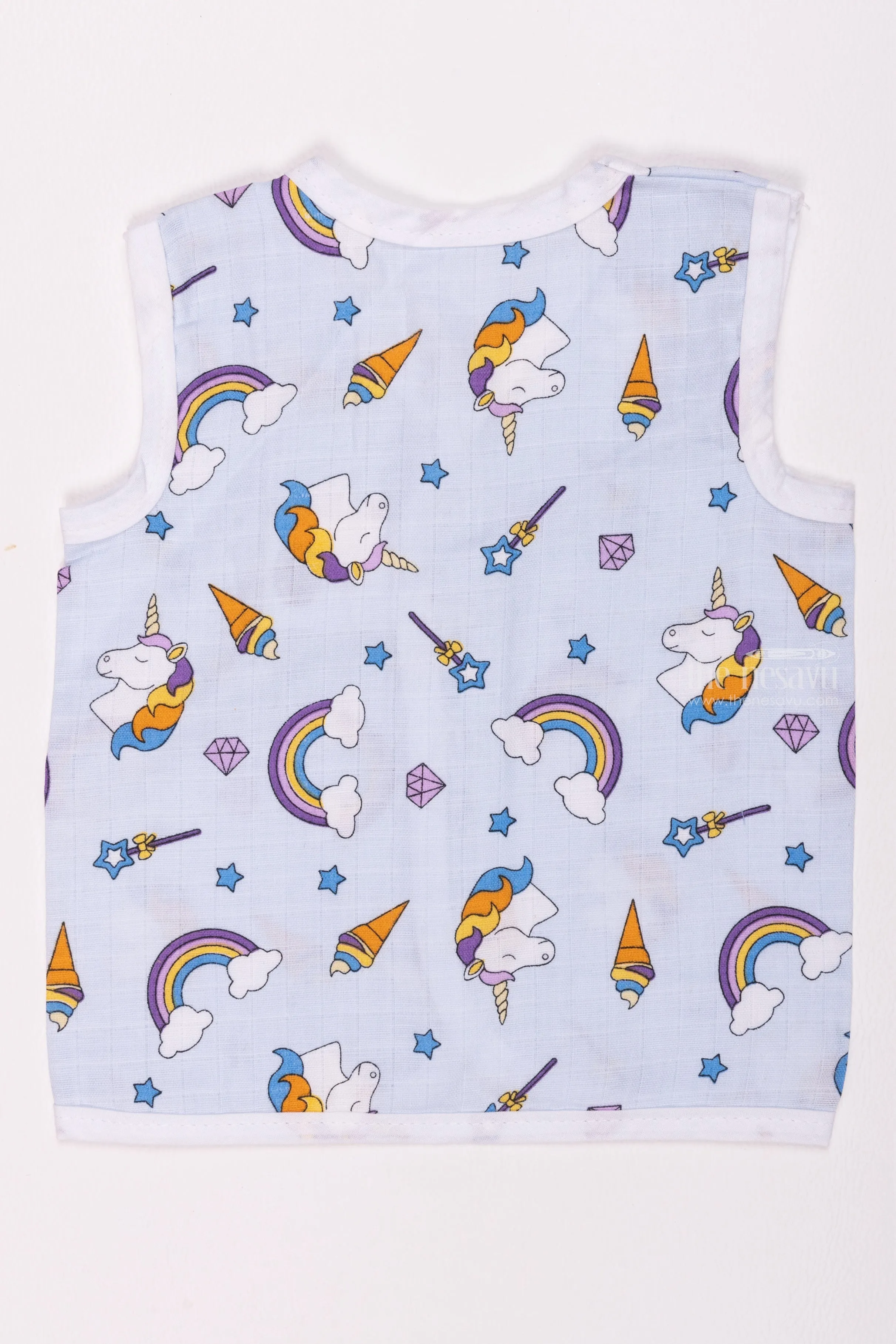 Blue Baby Jhabla Adorable Cartoon Print in Cotton