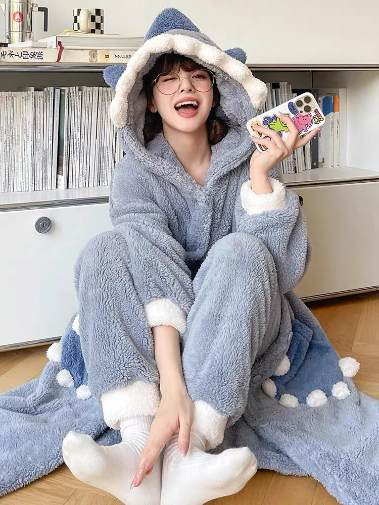 Blue Beast Cozy Winter Fleece Sleepwear Nightgown Set