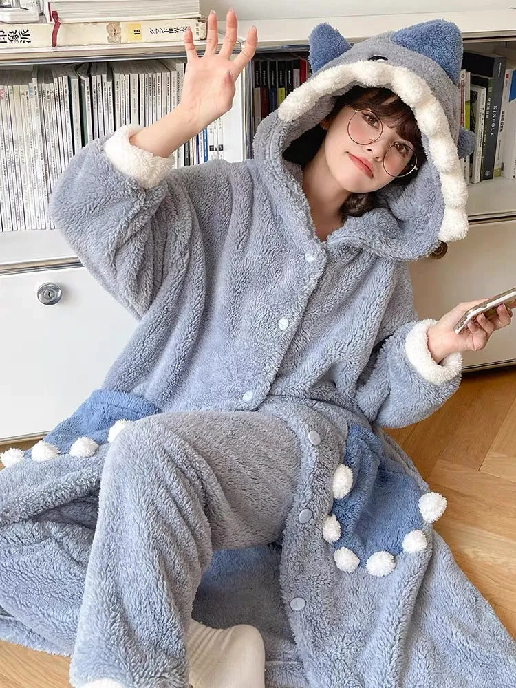 Blue Beast Cozy Winter Fleece Sleepwear Nightgown Set