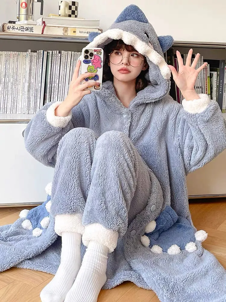 Blue Beast Cozy Winter Fleece Sleepwear Nightgown Set