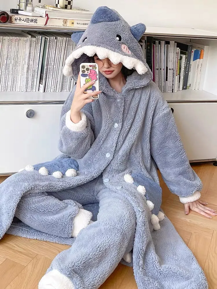 Blue Beast Cozy Winter Fleece Sleepwear Nightgown Set