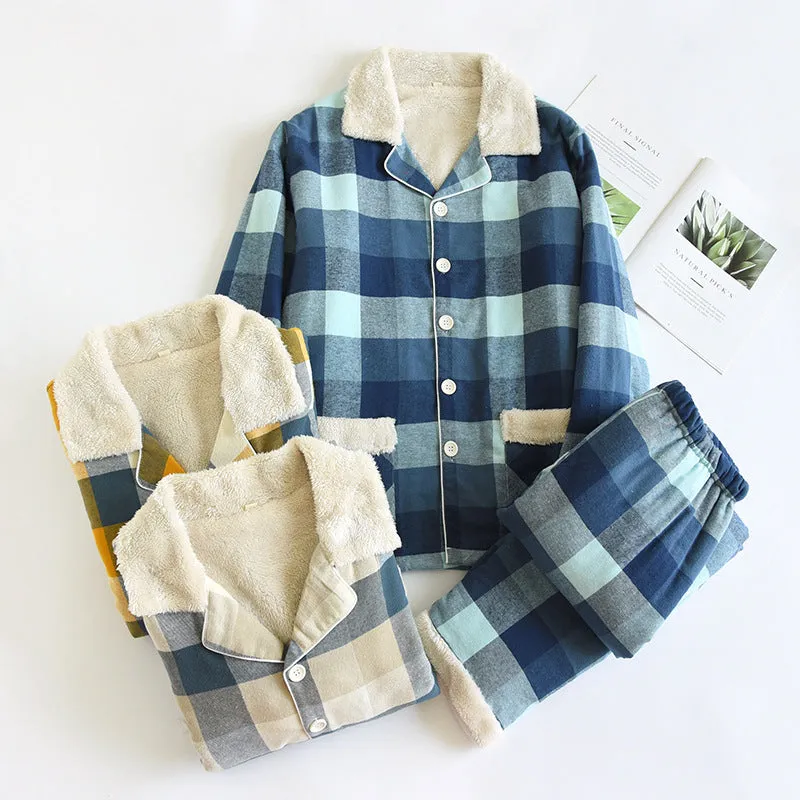 Blue Cotton Flannel Plaid Pajama Set