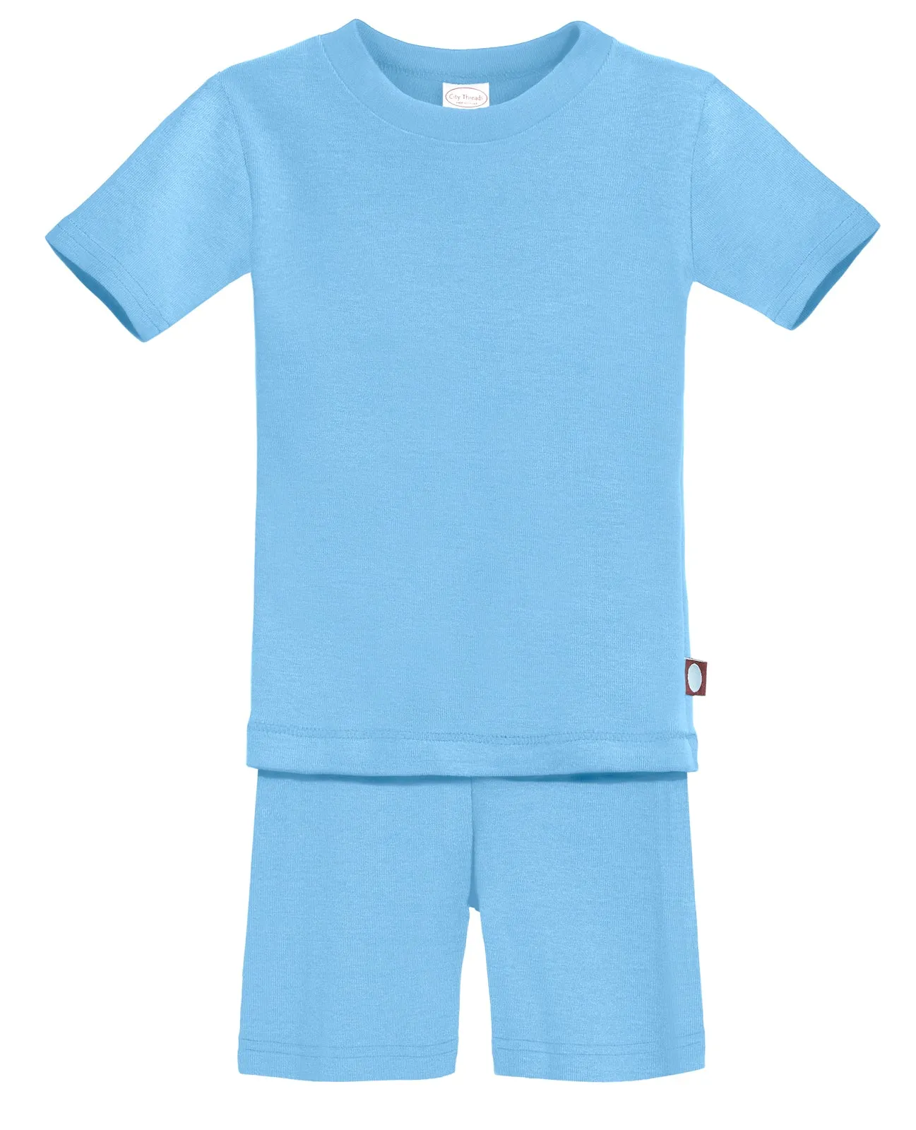 Boys and Girls Soft Organic Cotton Short Sleeve Snug Fit Pajama Set | Bright Light Blue