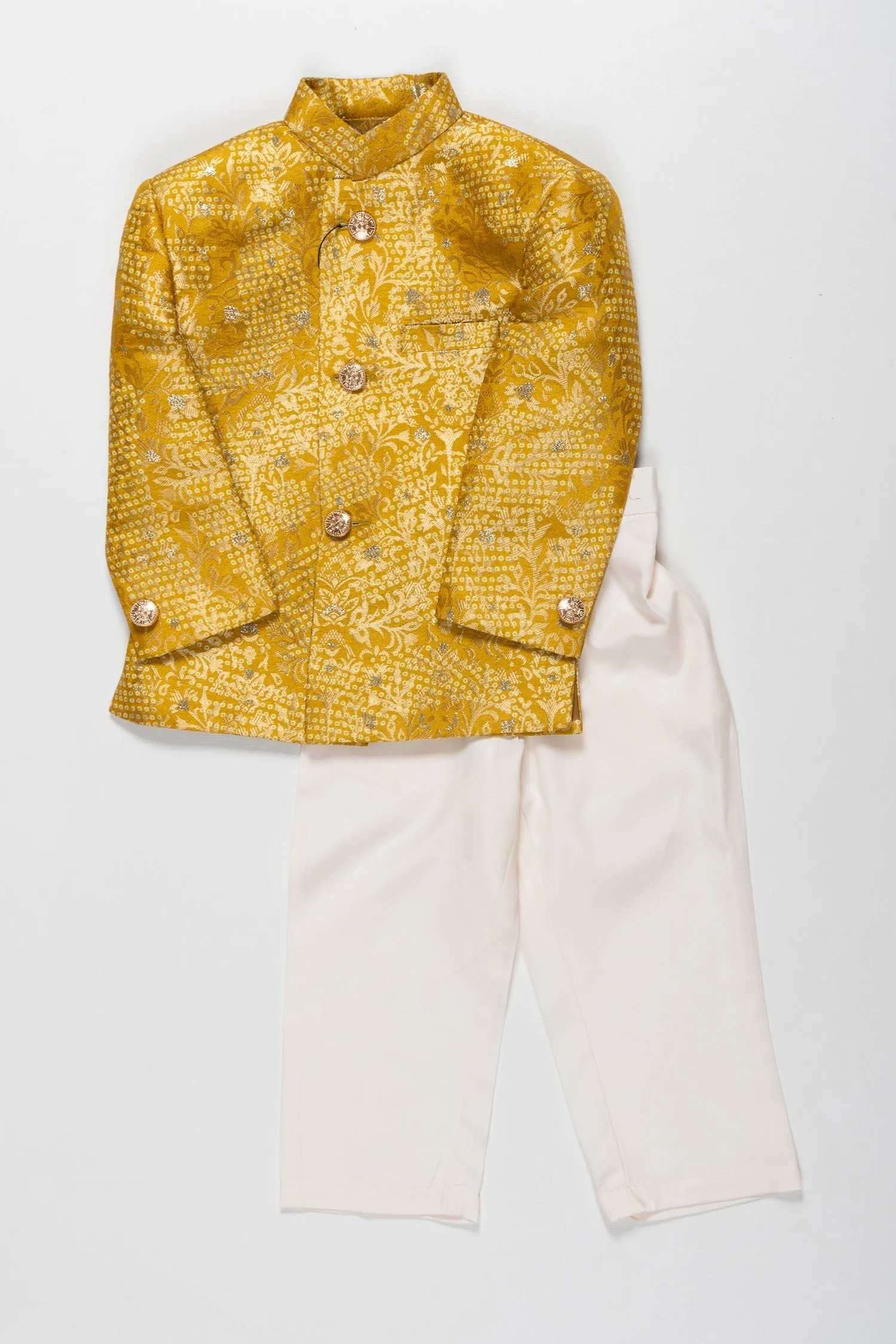 Boys Traditional Gold Jacquard Kurta Pajama Set