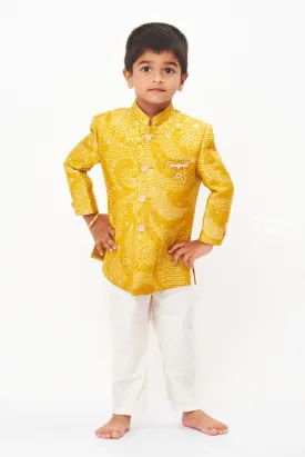 Boys Traditional Gold Jacquard Kurta Pajama Set