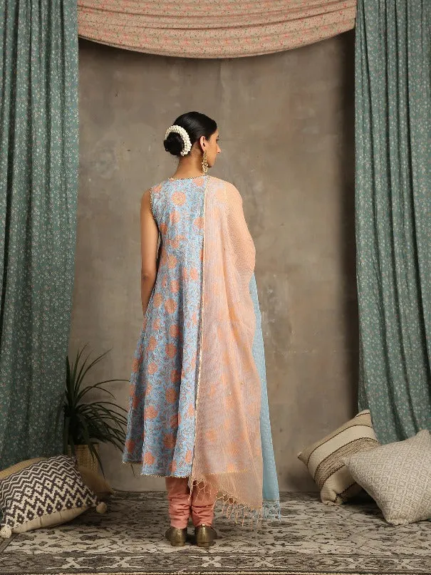 Brijeshwari- Ambar Blue Peach Cotton Printed Salwar Suit