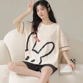 Bunny Letter Print Summer Cotton Pajamas Set