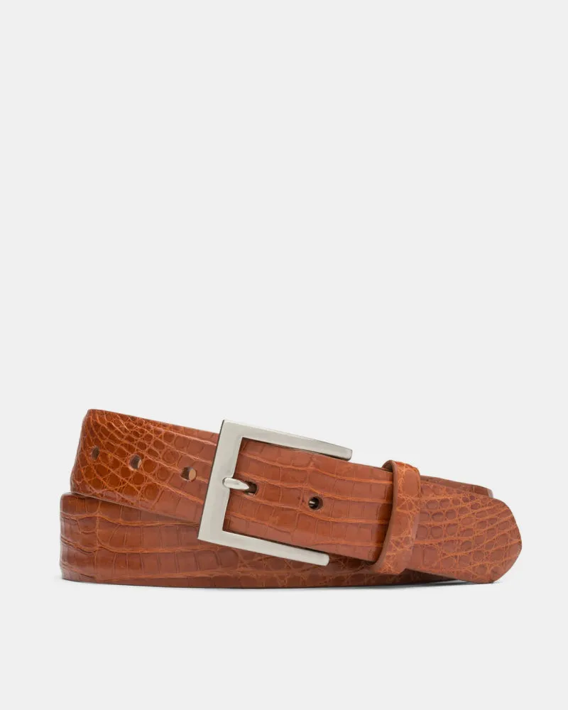 Caiman Crocodile Belt in Brandy