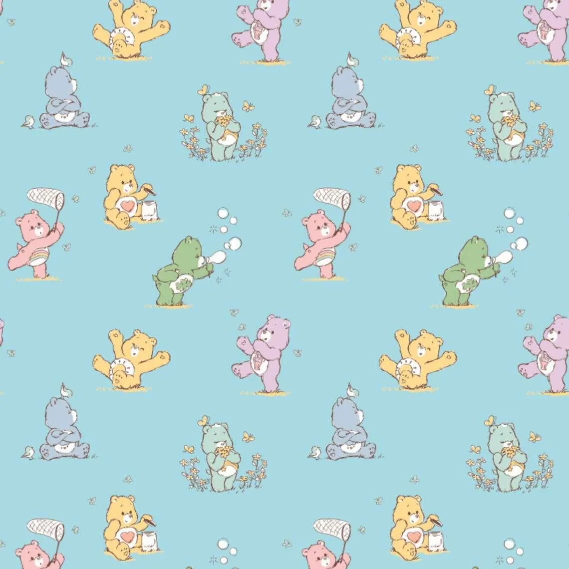 Care Bears Flannel Fabric on Blue