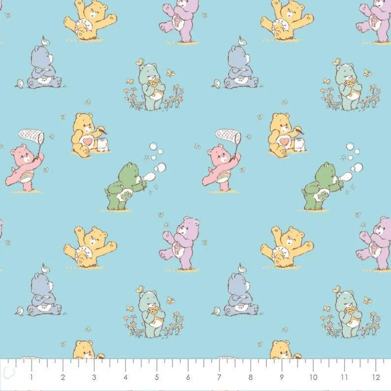 Care Bears Flannel Fabric on Blue