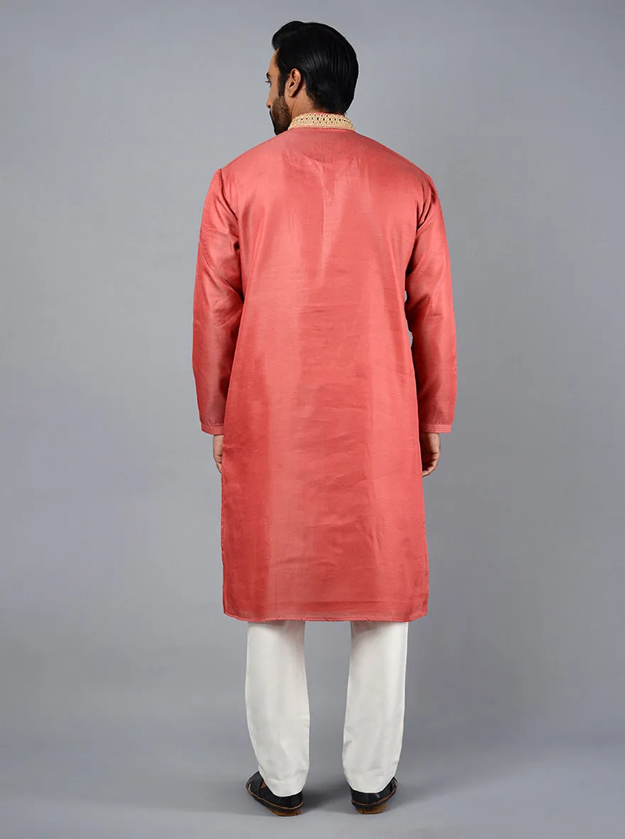 Carrot Red Embroidered Regular Fit Kurta Pajama | TULA