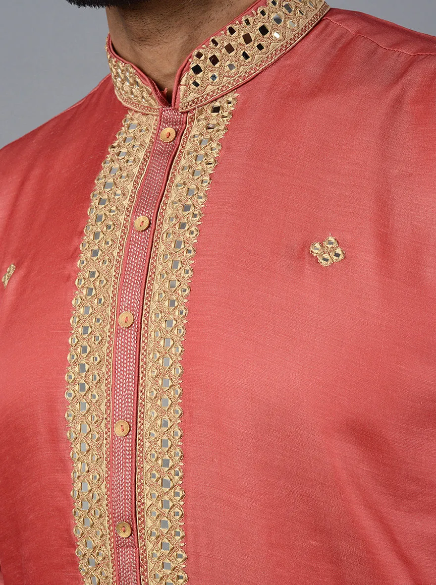 Carrot Red Embroidered Regular Fit Kurta Pajama | TULA