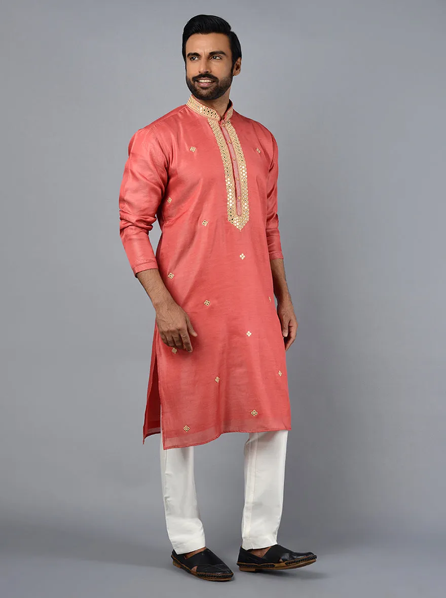 Carrot Red Embroidered Regular Fit Kurta Pajama | TULA