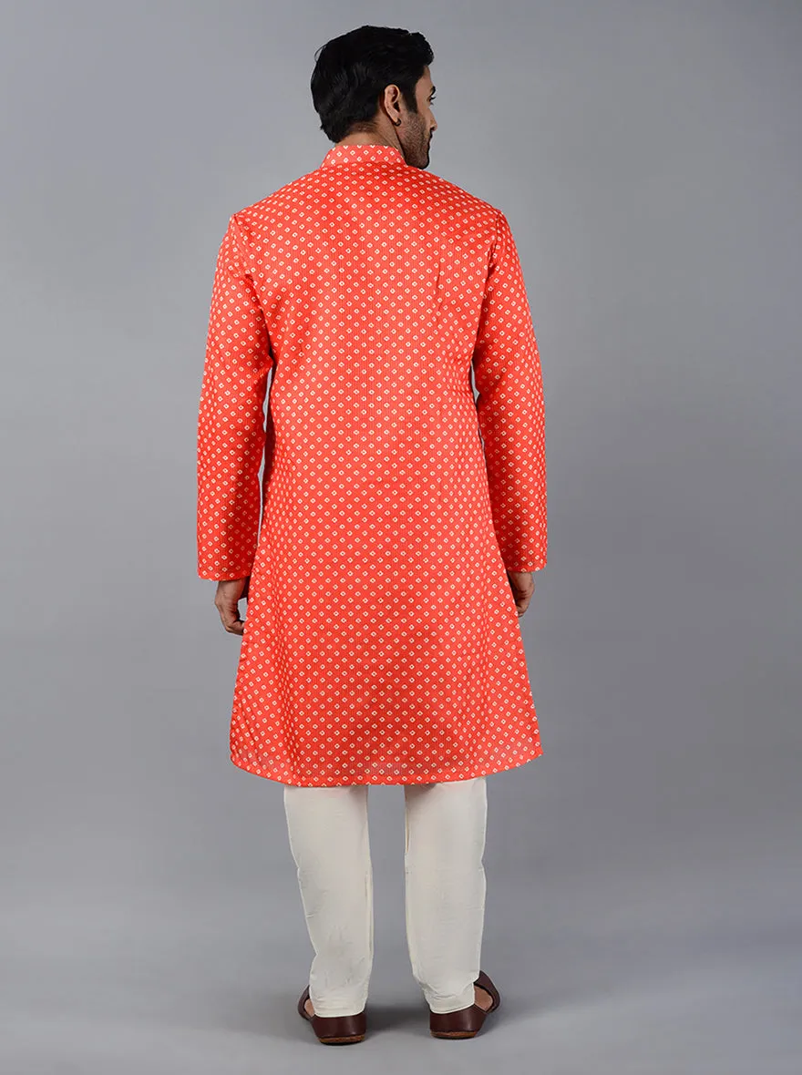 Carrot Red Printed & Embroidered Regular Fit Kurta Set | Azania