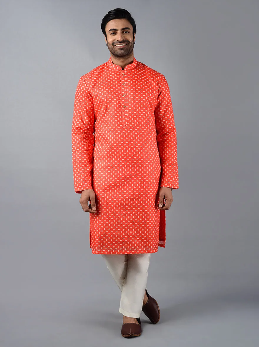 Carrot Red Printed & Embroidered Regular Fit Kurta Set | Azania