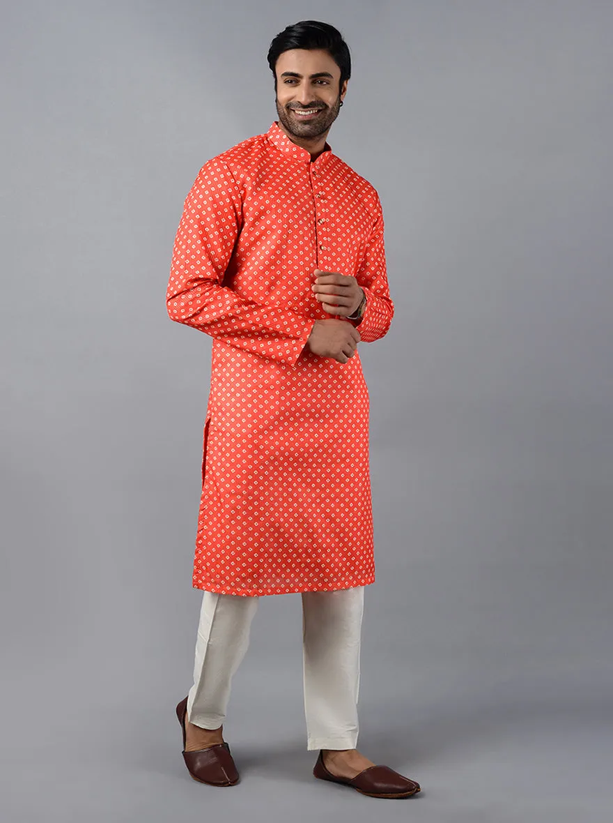 Carrot Red Printed & Embroidered Regular Fit Kurta Set | Azania