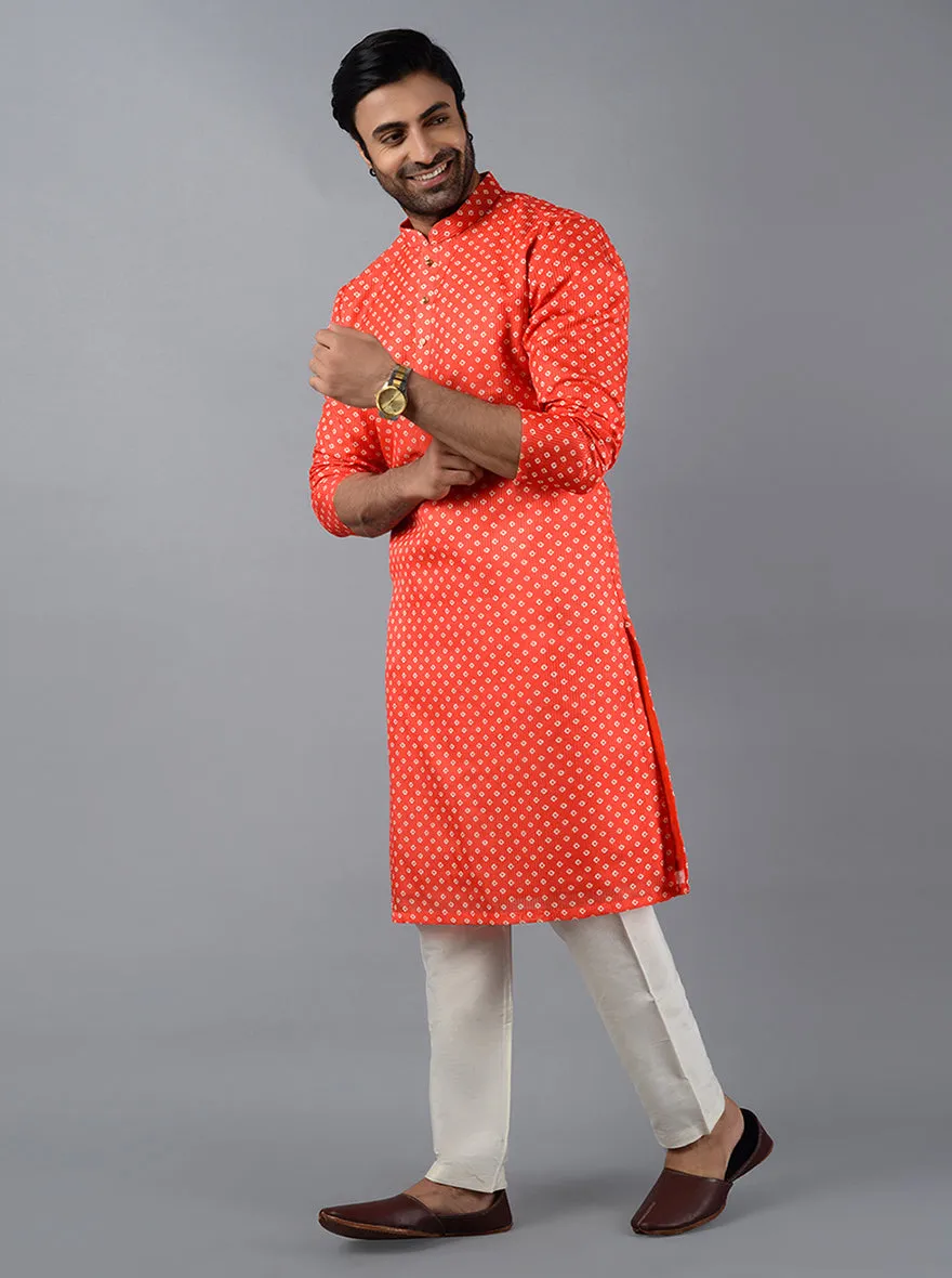 Carrot Red Printed & Embroidered Regular Fit Kurta Set | Azania