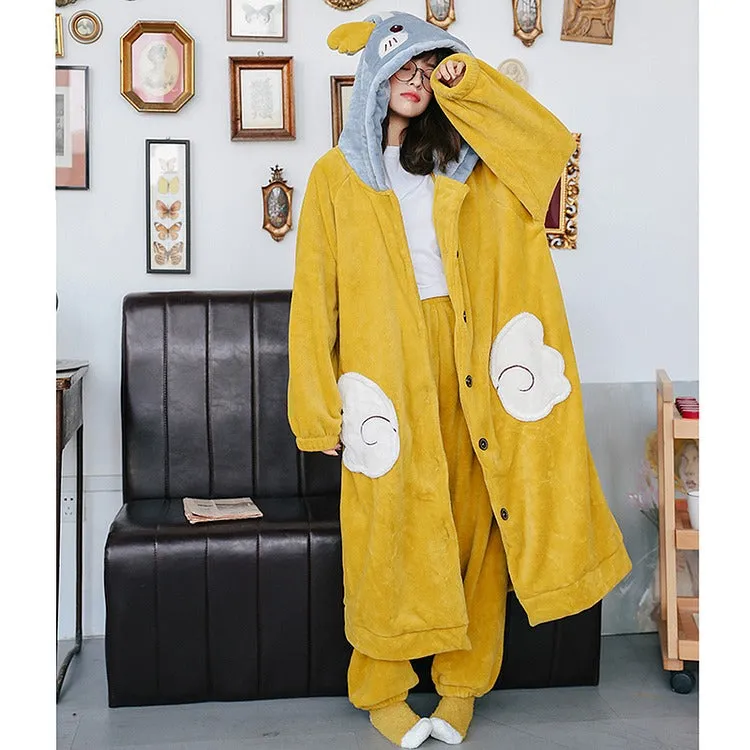 Cartoon Bunny Ears Angel Plush Hooded Pajama Set