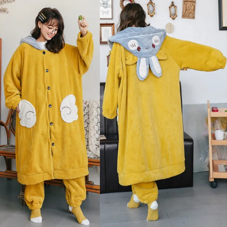 Cartoon Bunny Ears Angel Plush Hooded Pajama Set