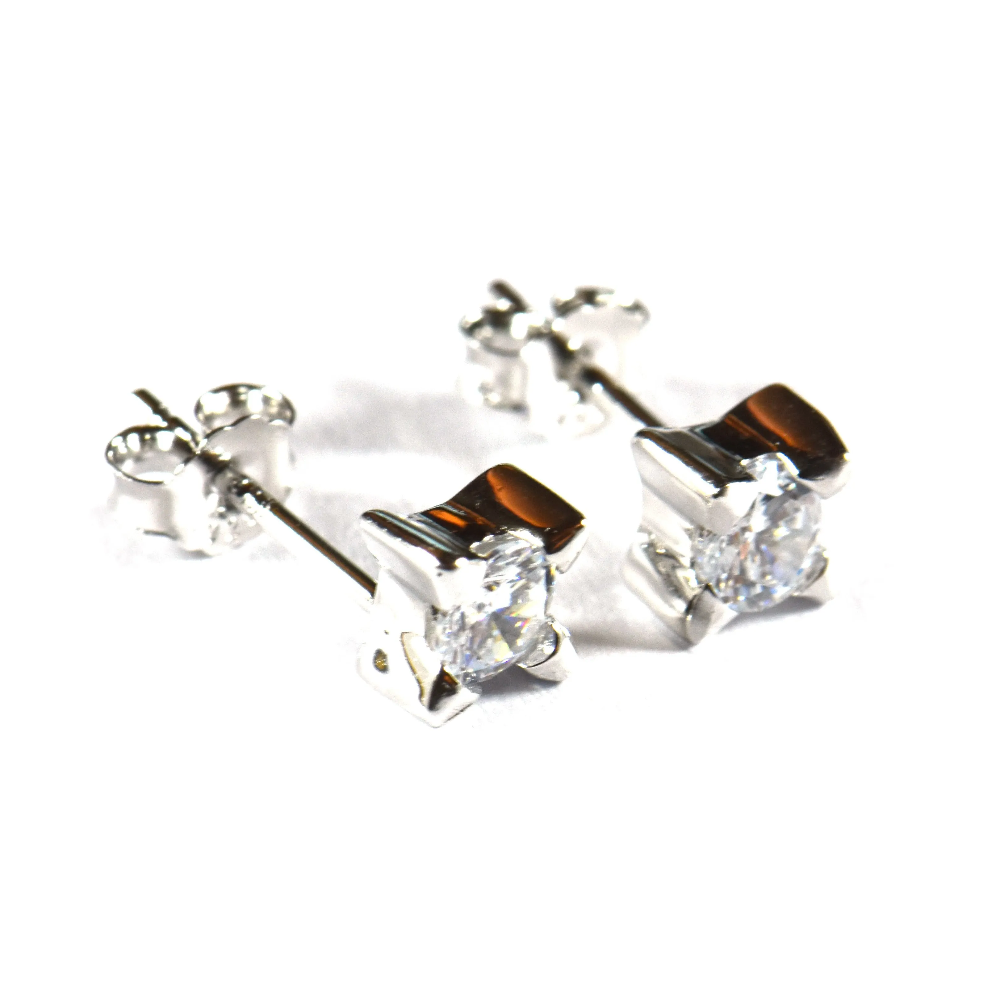 Channel setting silver studs earring with 4mm CZ