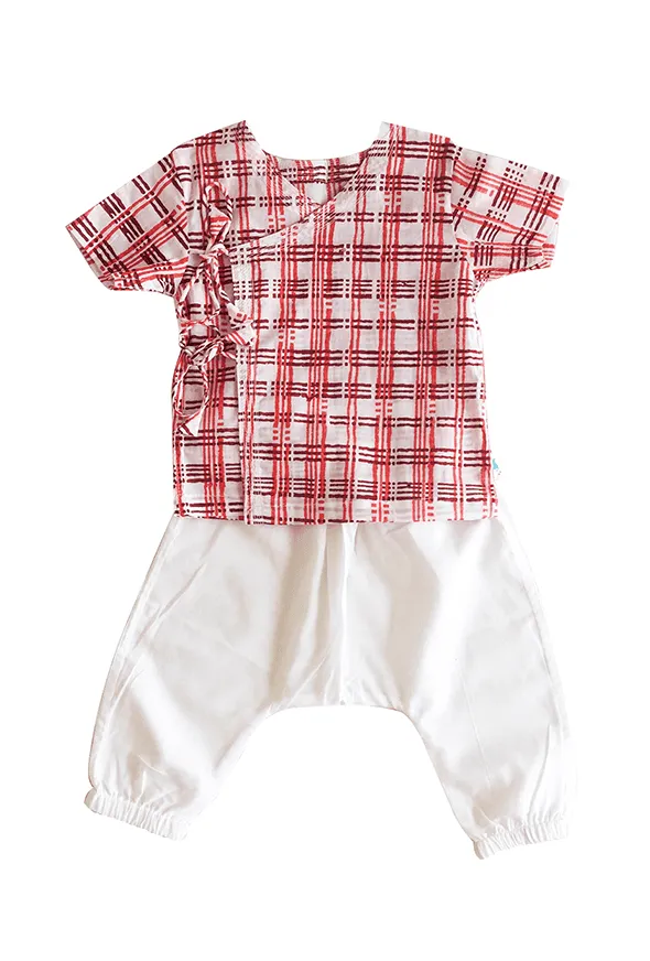 Checks Print Angarakha Top with White Pajama