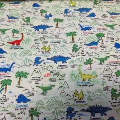 Colorful Dinosaur FLANNEL Fabric on White