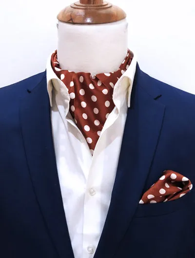 Copper Base Polka Silk Ascot & Pocket Square Set