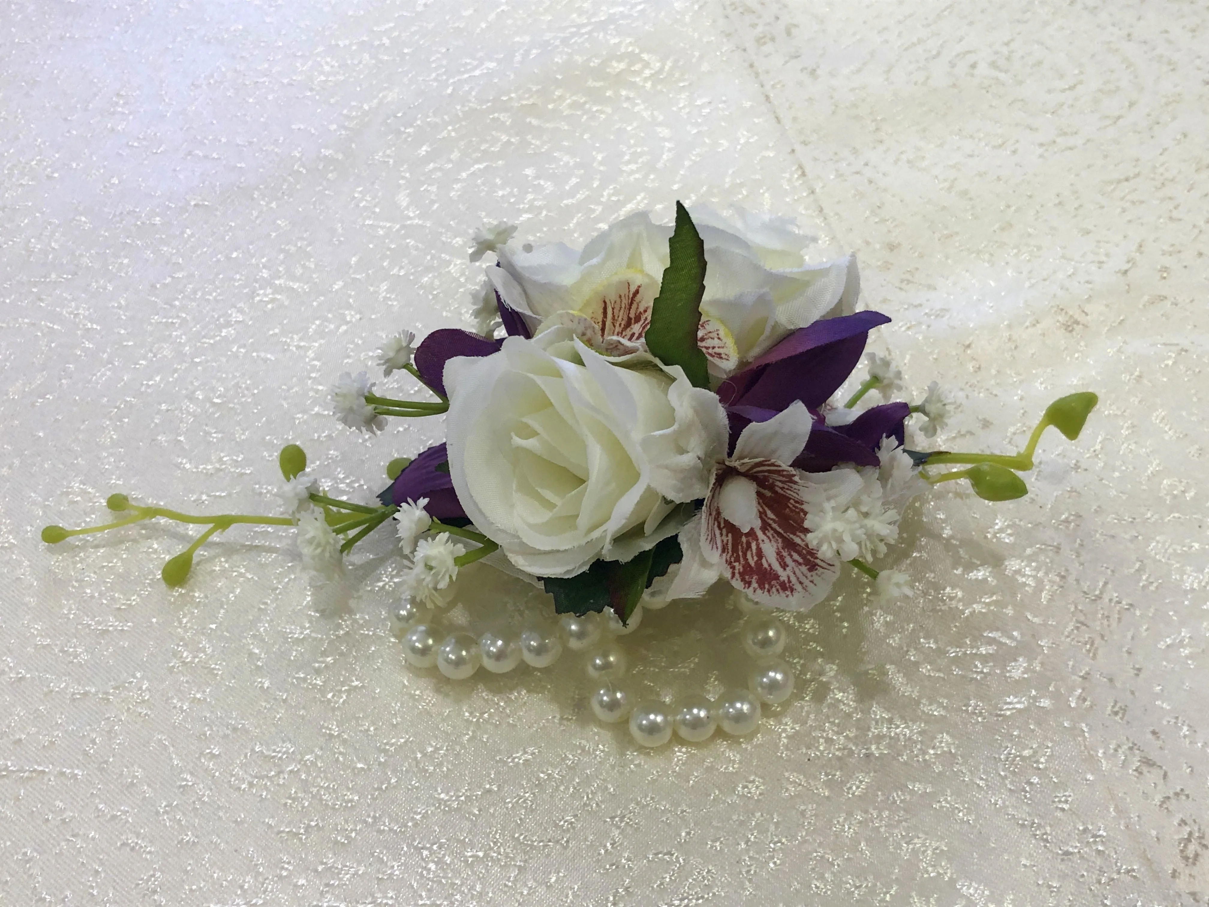 Corsage & Buttonhole - White & Purple - CB0019 - $56/set