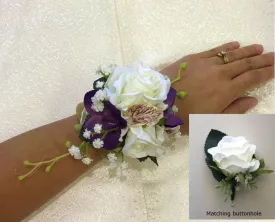 Corsage & Buttonhole - White & Purple - CB0019 - $56/set