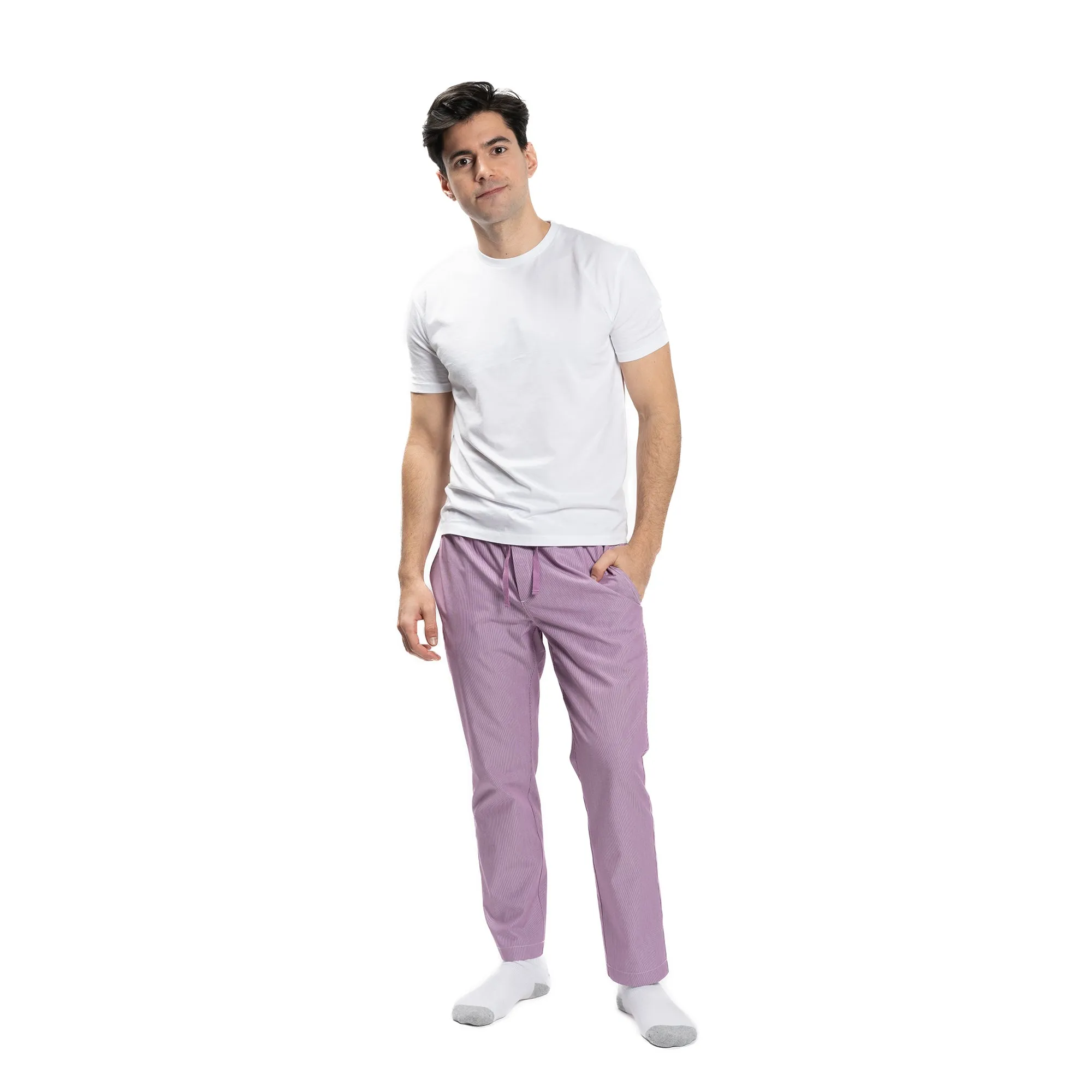 Cotton Pajama Pants - Burgundy Pinstripe