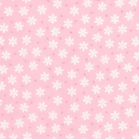 Cozy Cotton FLANNEL, White Daisy Petals and Red Dots on Pink