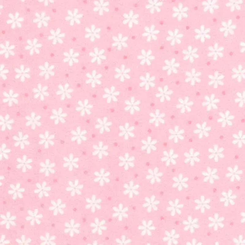 Cozy Cotton FLANNEL, White Daisy Petals and Red Dots on Pink