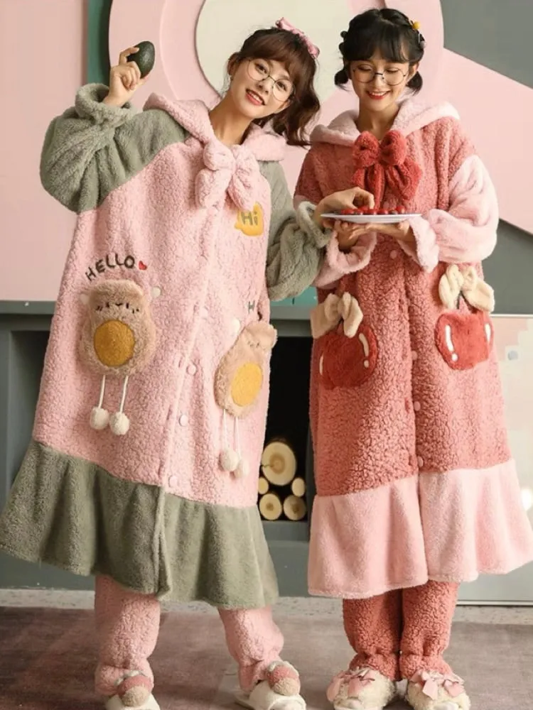 Creamy Avocado Cozy Winter Fleece Sleepwear Nightgown Set