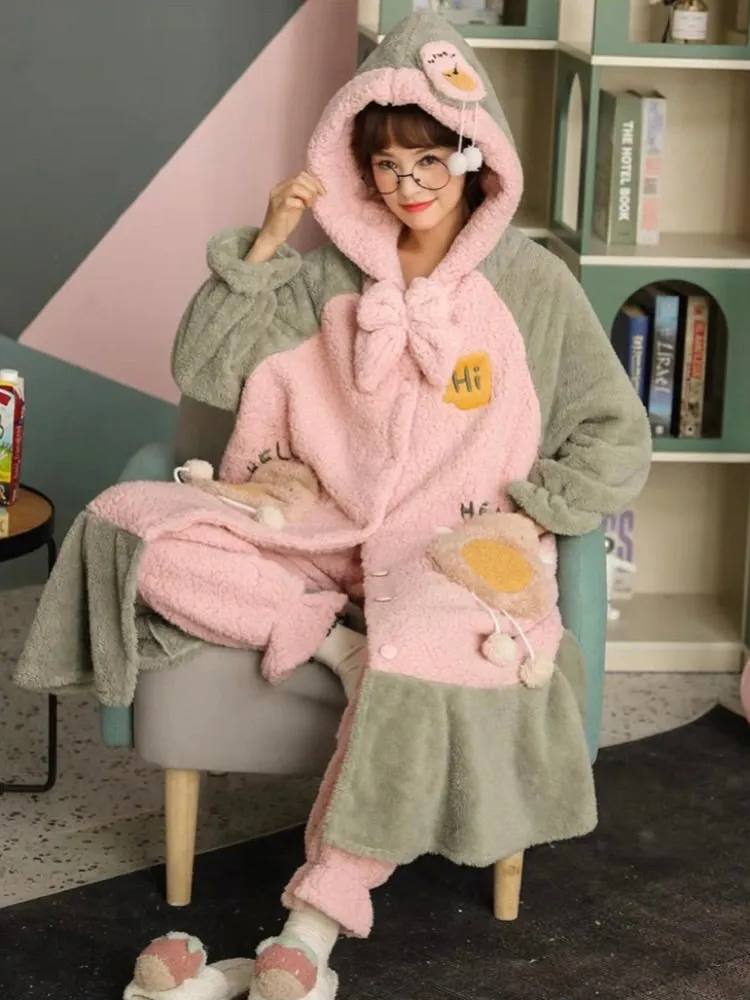 Creamy Avocado Cozy Winter Fleece Sleepwear Nightgown Set