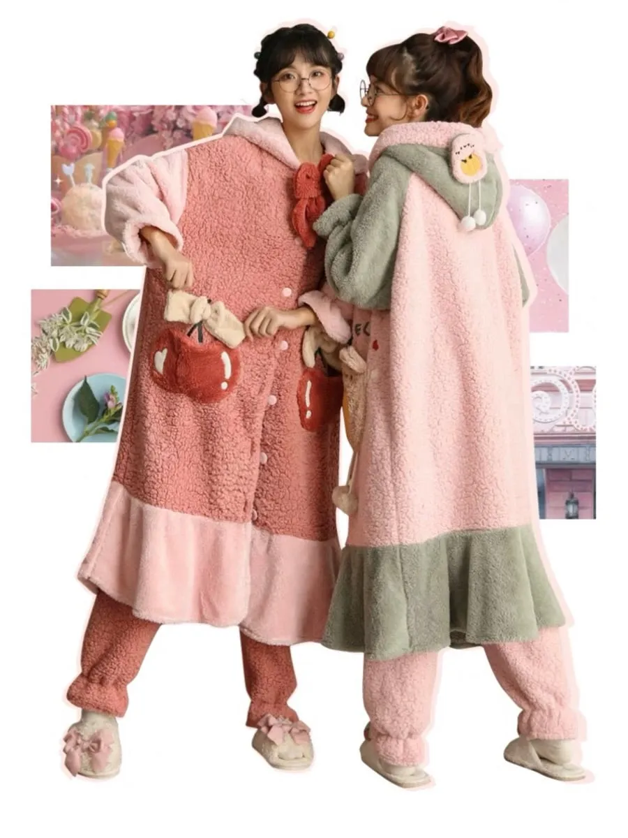 Creamy Avocado Cozy Winter Fleece Sleepwear Nightgown Set