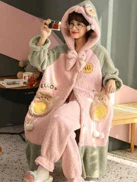 Creamy Avocado Cozy Winter Fleece Sleepwear Nightgown Set