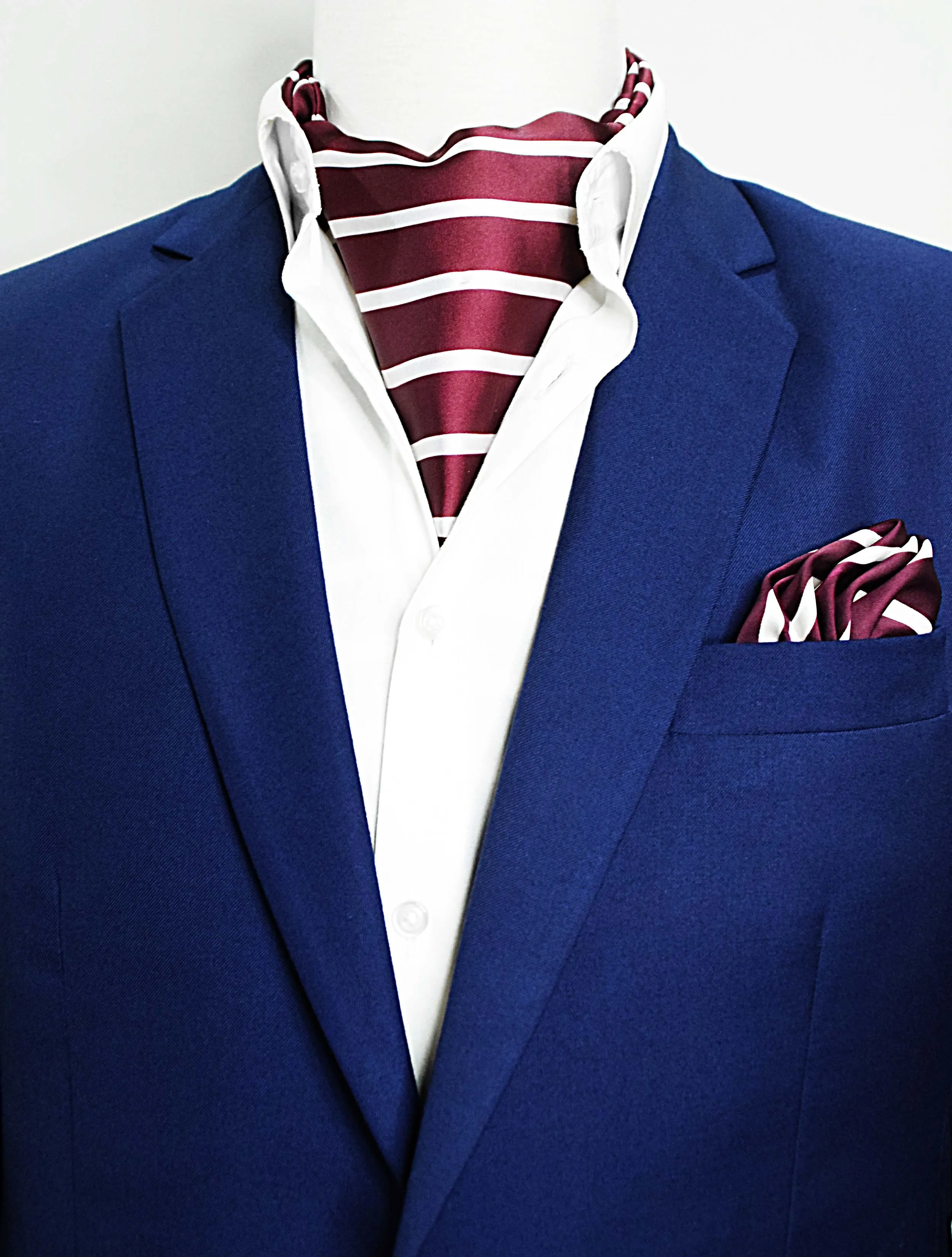 CREAMY ROSEWOOD STRIPES SILK ASCOT And Pocket Square SET