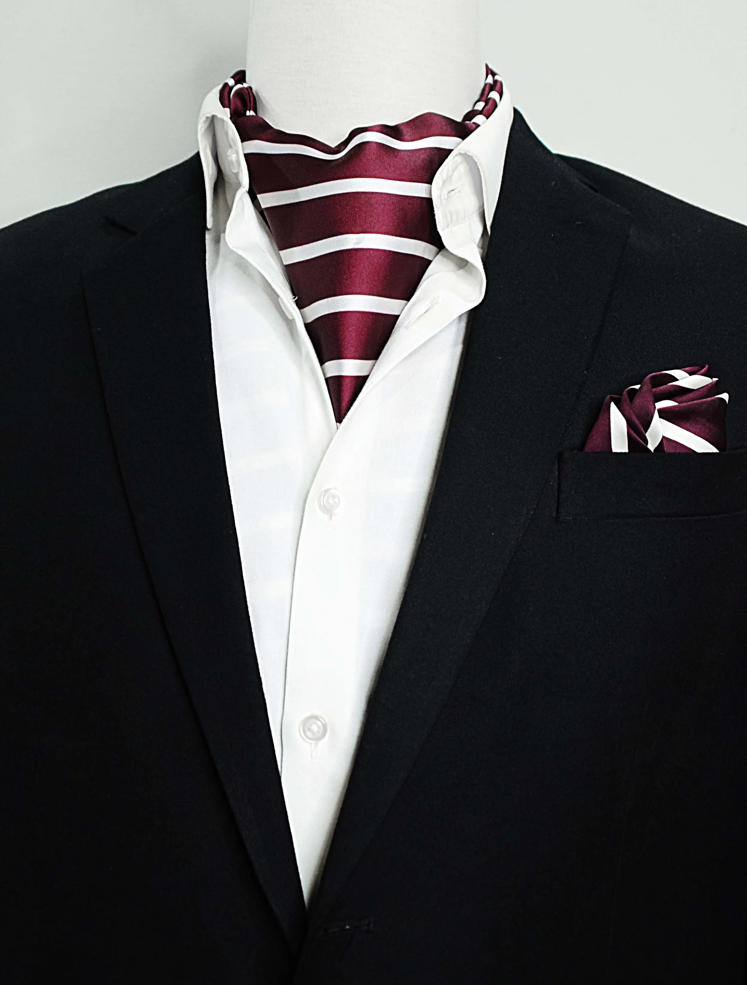 CREAMY ROSEWOOD STRIPES SILK ASCOT And Pocket Square SET