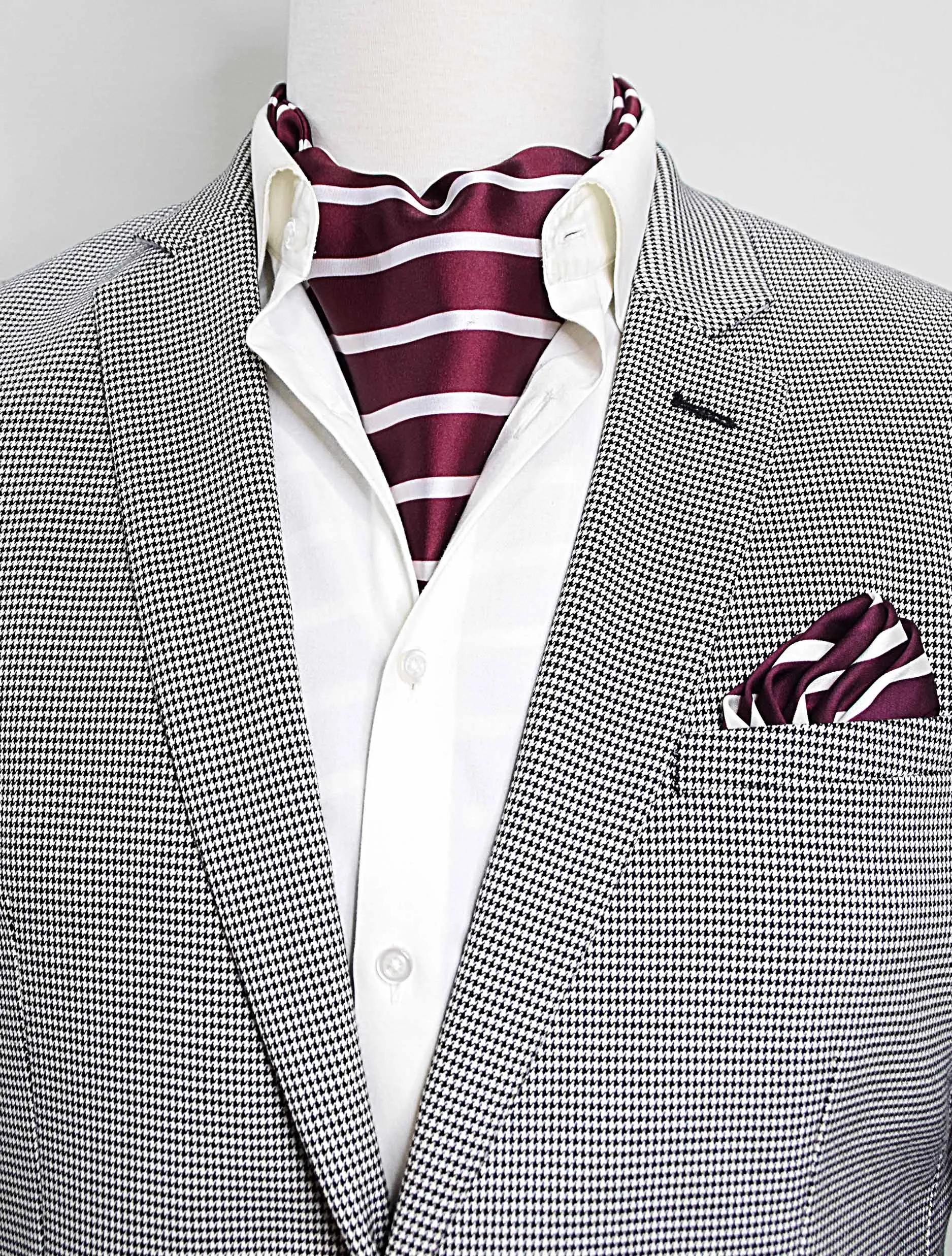 CREAMY ROSEWOOD STRIPES SILK ASCOT And Pocket Square SET