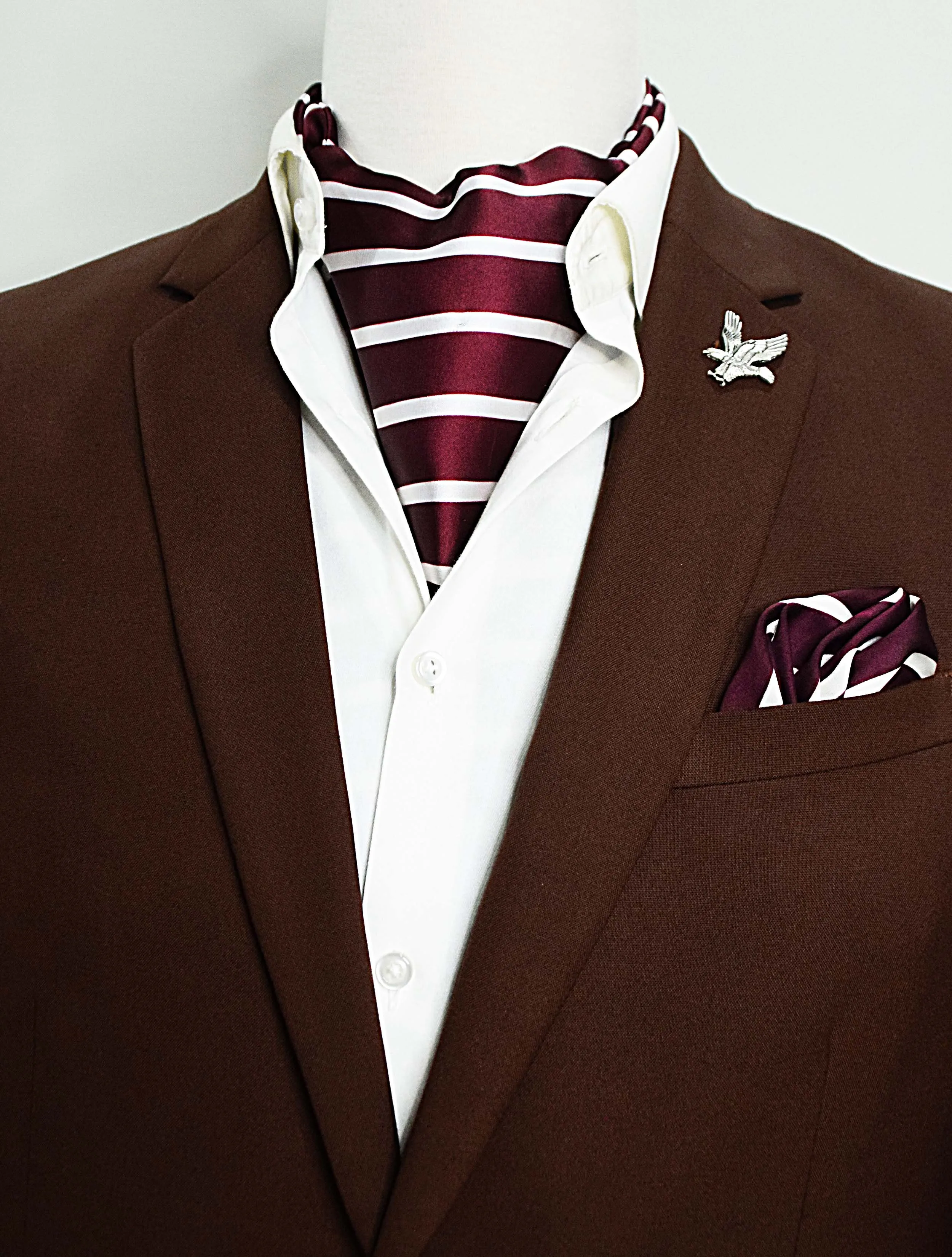 CREAMY ROSEWOOD STRIPES SILK Ascot SET