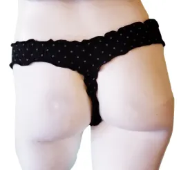 Cute Black & Gray Polka Dot Ruffle Thong