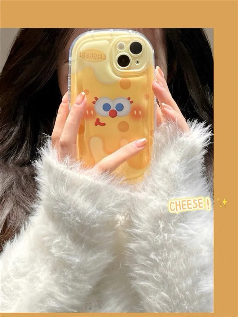 Cute Yellow Cartoon Character Sponge Hole Cheese Design Thick Bulky Shockproof Protective Phone Case for iPhone 11 12 13 14 15 Pro Max