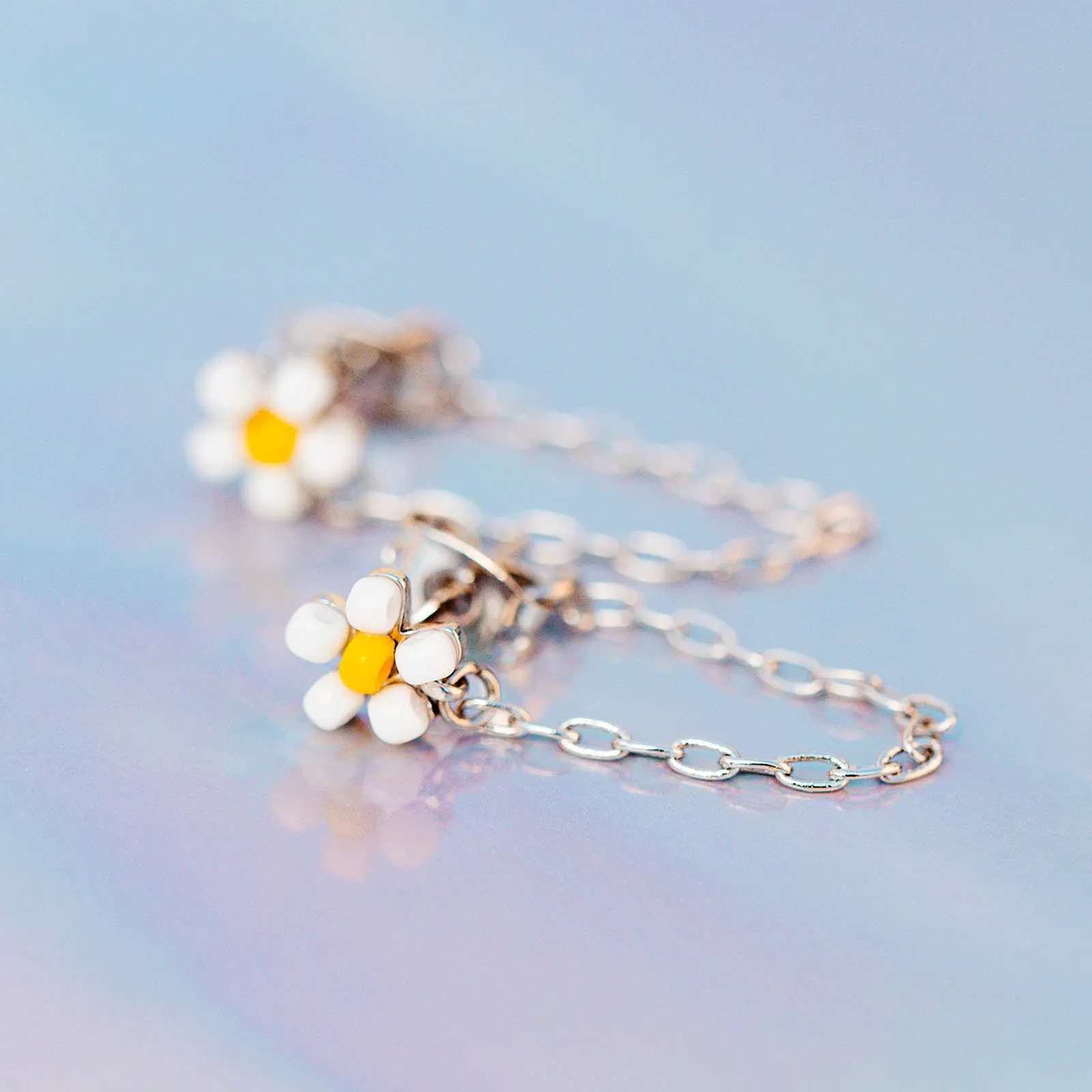 Daisy Seed Bead Chain Wrap Earrings