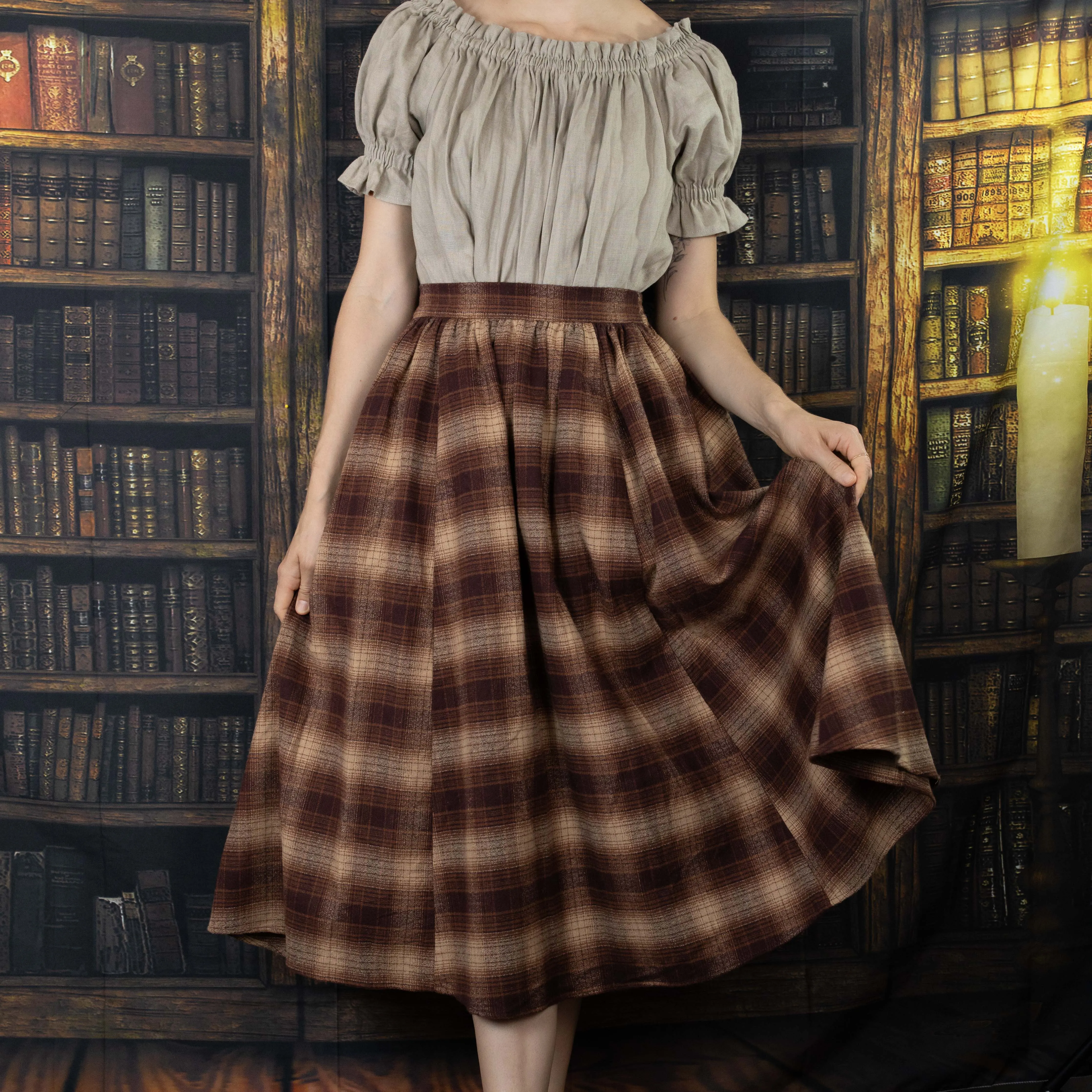 Dark Brown Plaid Renaissance Skirt